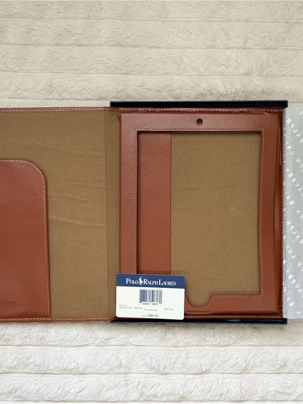 Polo Ralph Lauren Cognac Leather iPad Folio Case NEW in Box $98 MSRP